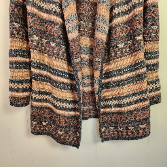 Lucky Brand Open Front Long Sleeve Cardigan Sweater Cotton Pink Blue Fair isle - Picture 4 of 8